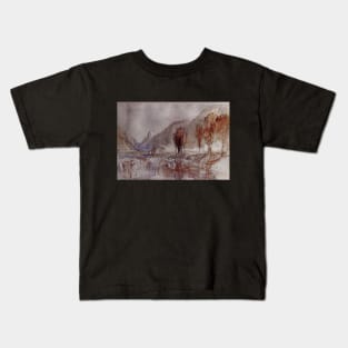 A Distant Castle with Poplar Trees beside a River Kids T-Shirt